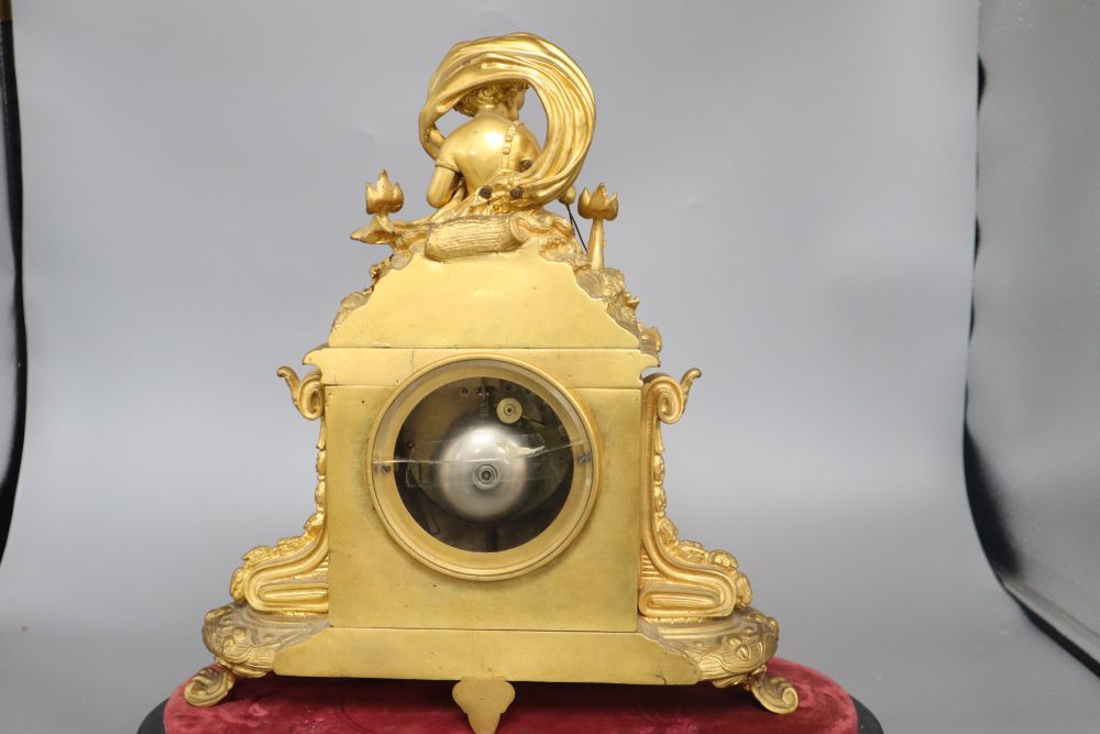 A late 19th century French gilt metal mounted eight day mantel clock (requiring restoration), height 39cm
